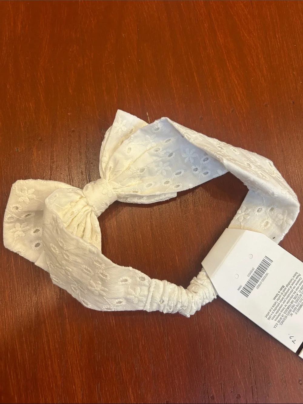 Gymboree White Eyelet Bow Headband with Elastic Knot